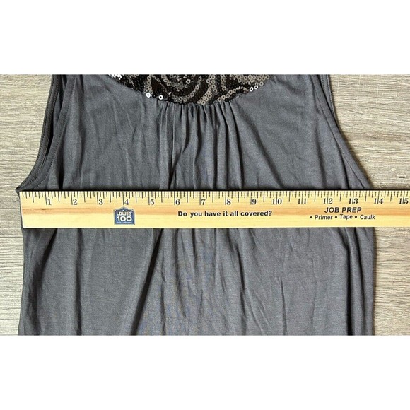 EXPRESS Charcoal Gray Sequin Trimmed Cotton Tunic Mini Dress Size S Side Pockets - Picture 7 of 10